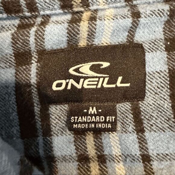 O'Neill Redmond Flannel Shirt Blue Plaid Flat Front Button Pocket Size Medium - Picture 4 of 11